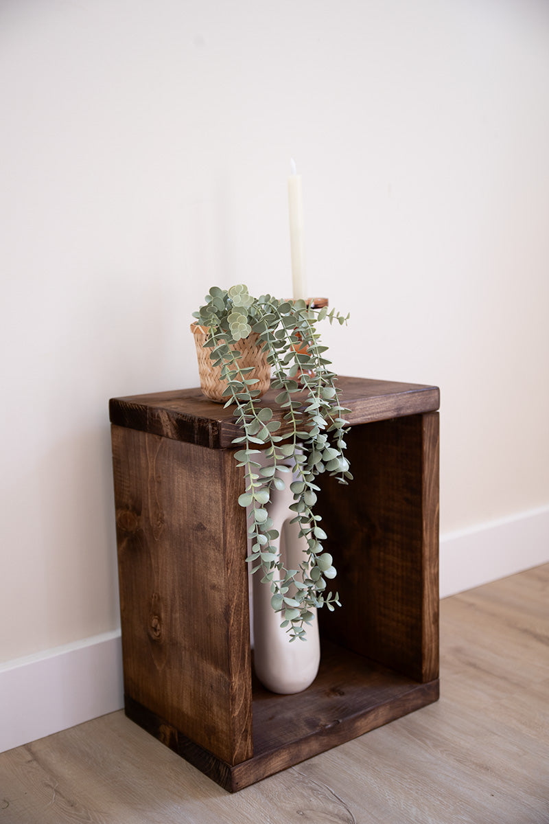 Nachtkastje Donkerbruin met een plant van Baan Woods