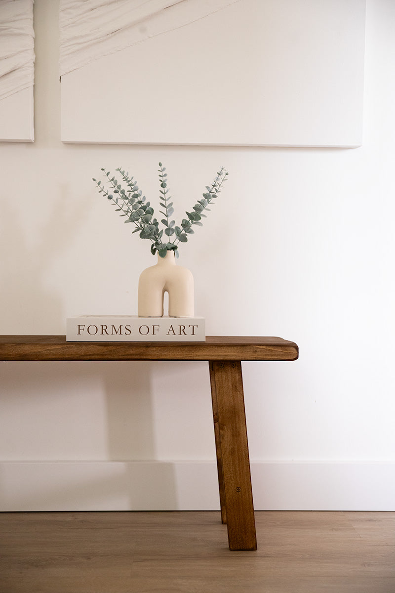 Houten bankje van Baan Woods met schuine poten