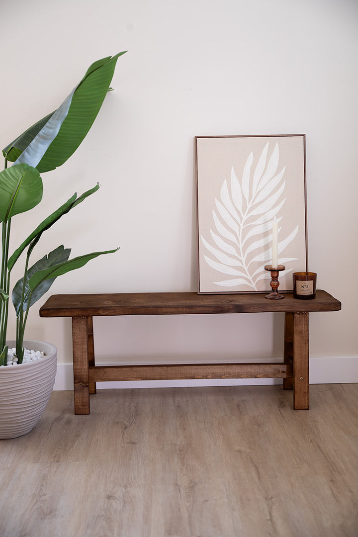 Donkerbruin houten bankje Mare van Baan Woods