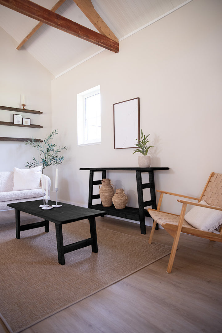 Houten salontafel Maan en sidetable Woods in het zwart, perfect voor woonkamer of zithoek