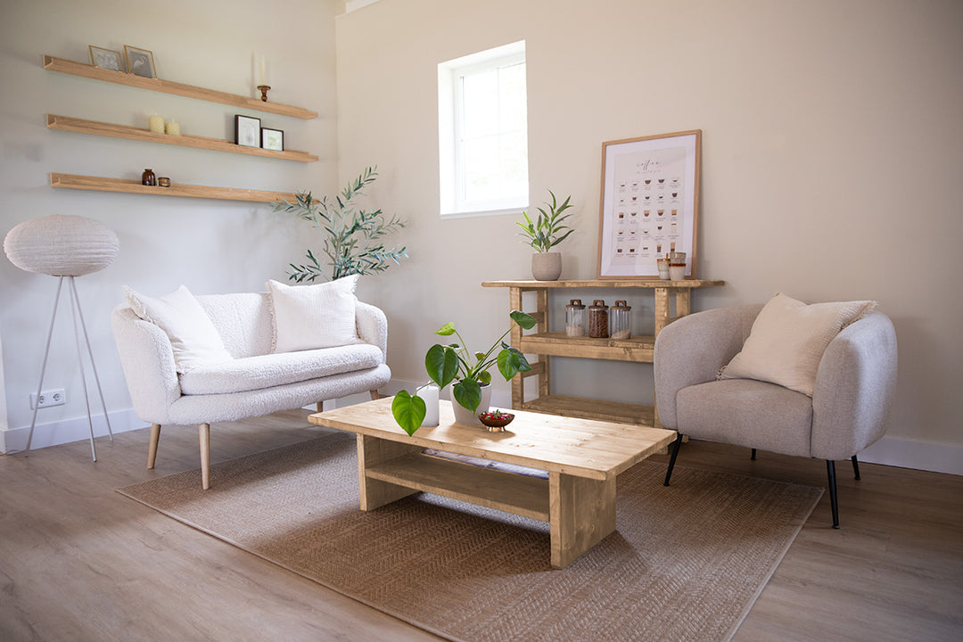 Stijlvolle houten salontafel Mine met open tussenblad