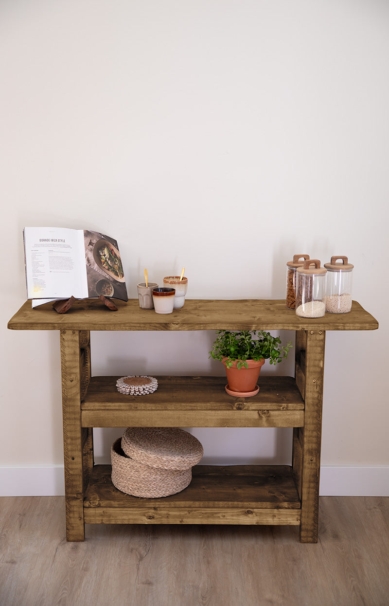 Sidetable Bruut met twee houten tussenbladen in de kleur middenbruin 