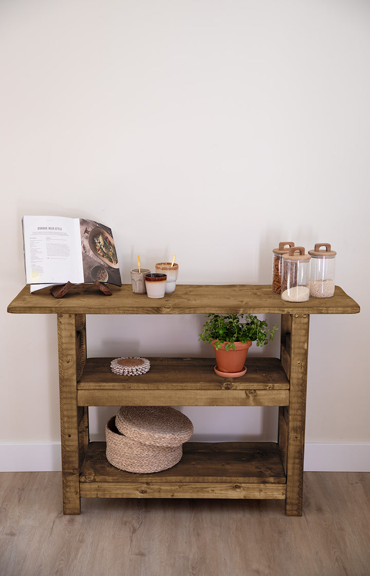 Sidetable Bruut met twee houten tussenbladen in de kleur middenbruin 