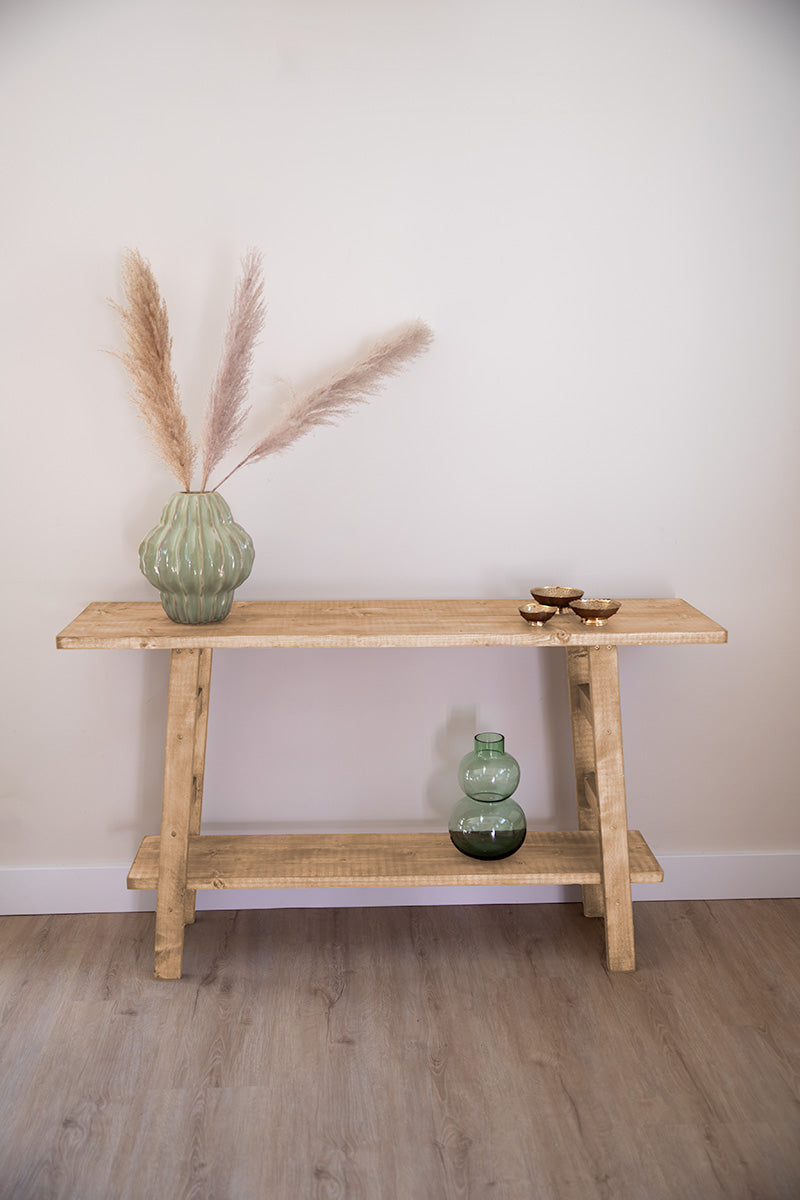 Baan Woods sidetable Mood lichtbruin met natuurlijk houten blad en tussenplank