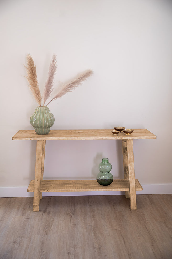 Baan Woods sidetable Mood lichtbruin met natuurlijk houten blad en tussenplank