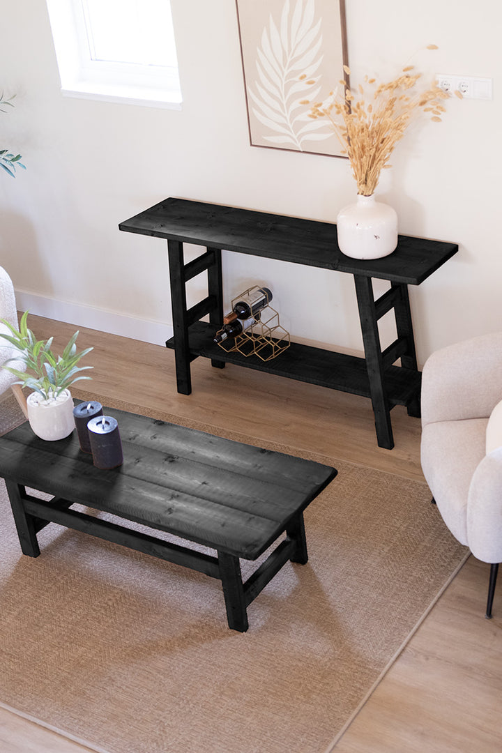 Zwarte sidetable en salontafel van Baan Woods, op maat gemaakt 