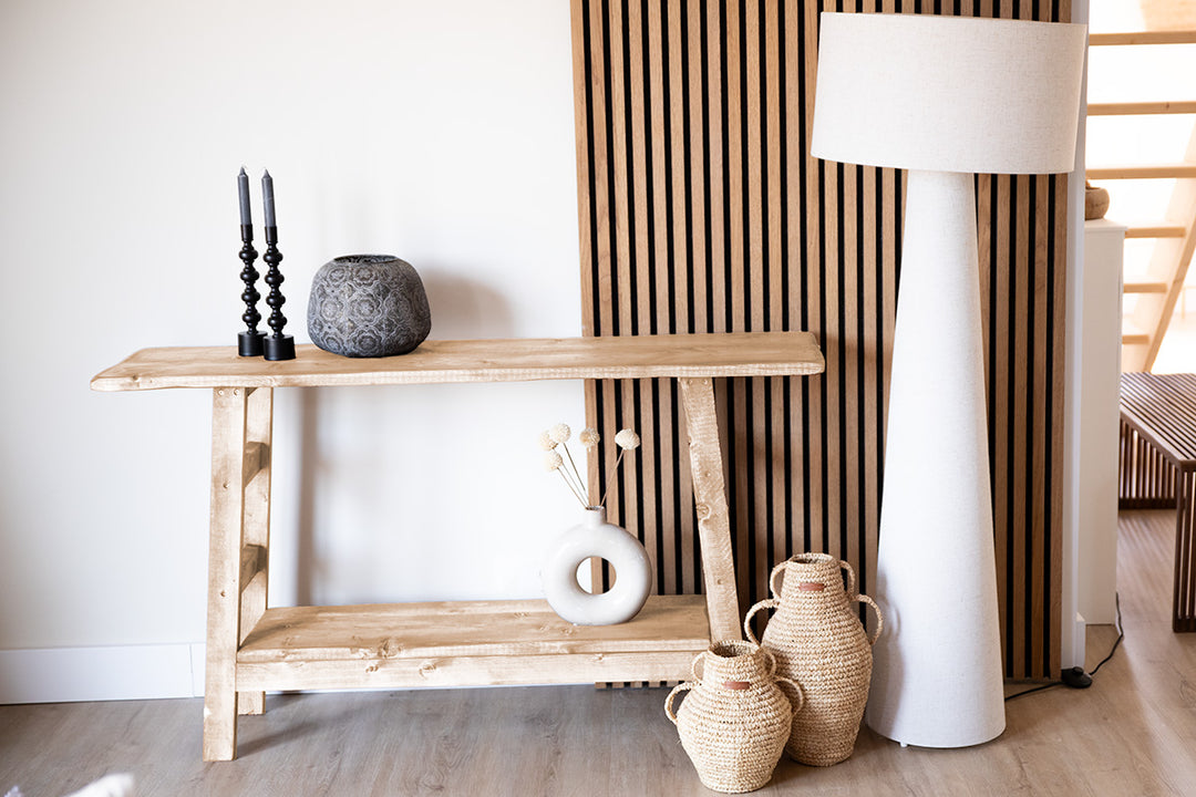 Sidetable Woods, houten design met praktische tussenplank