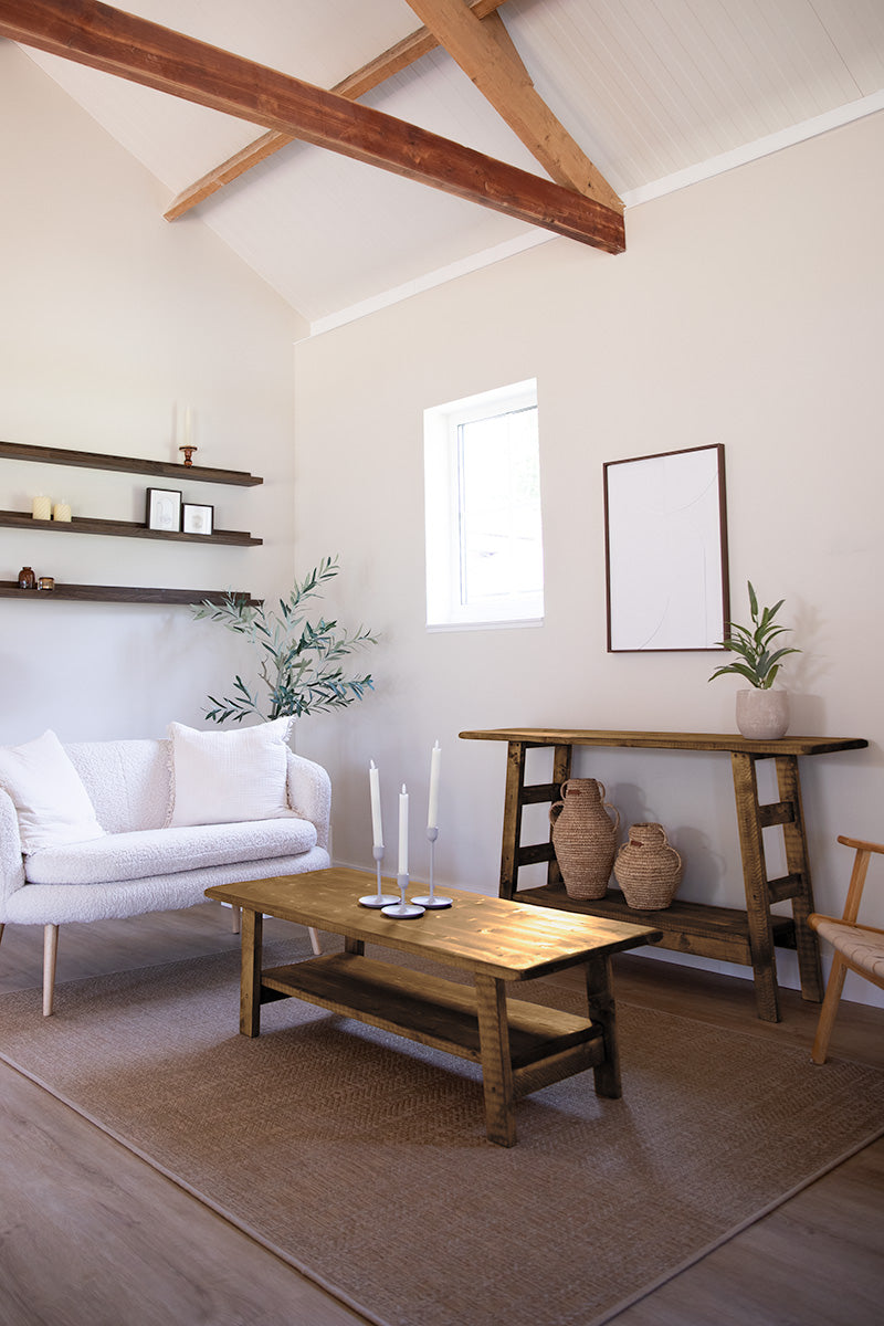 Op maat gemaakte houten sidetable en salontafel van Baan Woods 